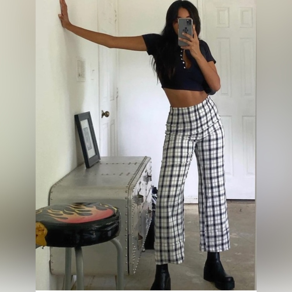 Princess Polly Euros Pants Black/White Plaid
